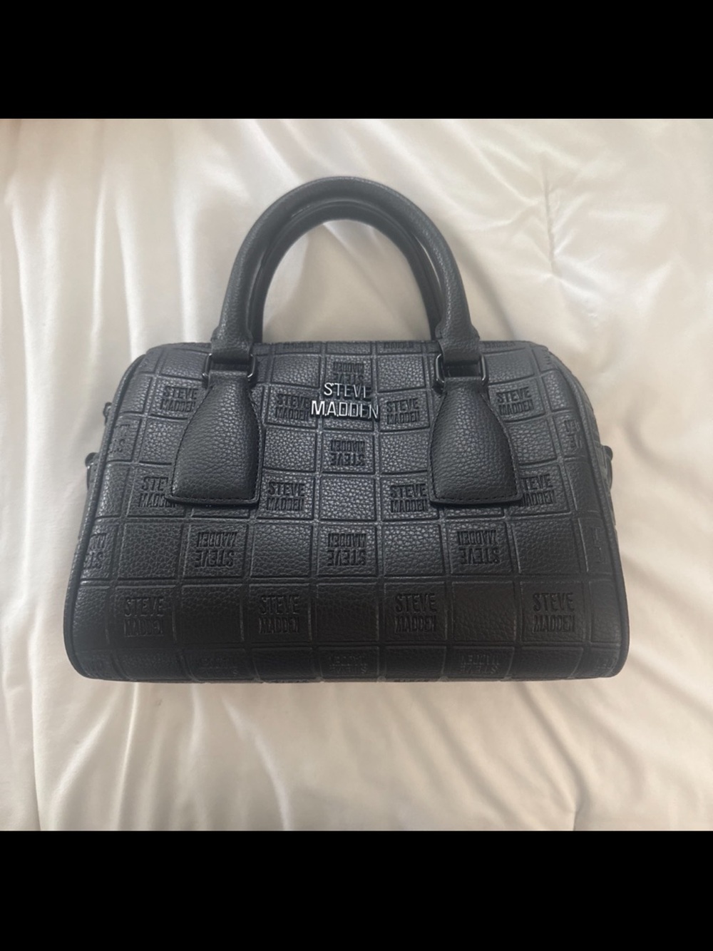 Steve Madden Black Embossed Logo Dome Satchel